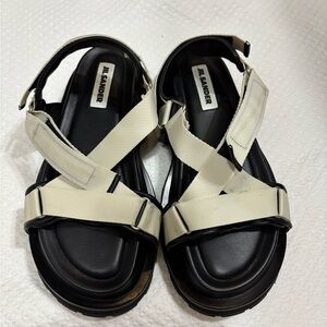 Jil Sander Black and Cream Strappy Sandals